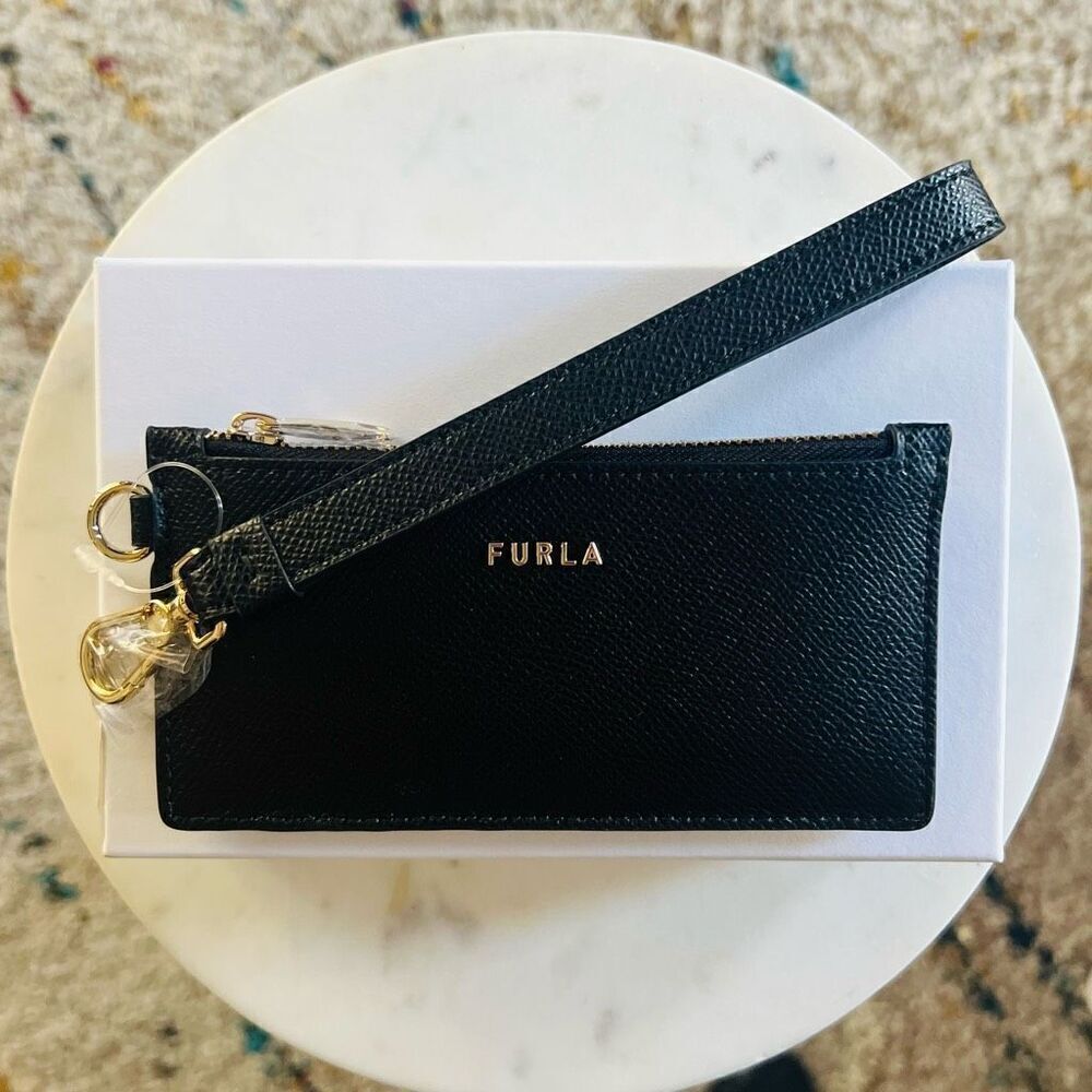 FURLA Classic Credit Card Case Leather Wallet Wristlet, Black,‎ Wrist Strap, NWT - Picture 14 of 16